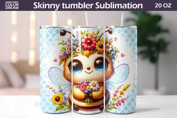Daisy Bee Tumbler Wrap | Bumblebee Floral Sublimation