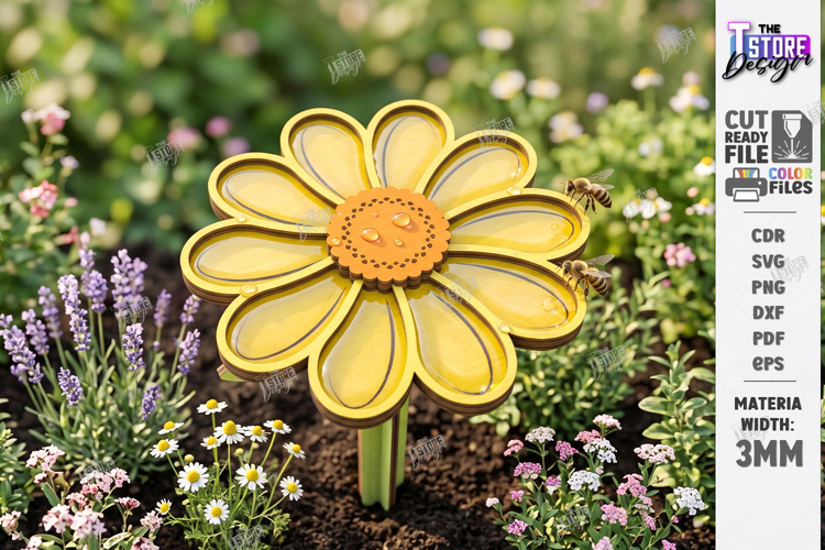Bee Watering Cup Stakes Laser Cut | Flower and Honeycomb SVG