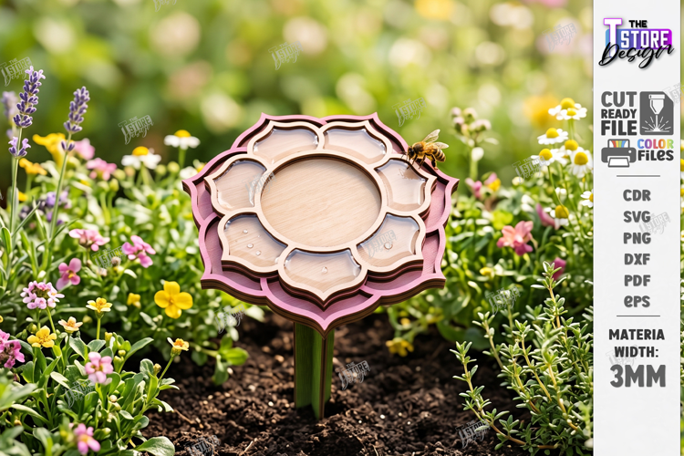 Bee Watering Cup Stakes Laser Cut | Flower and Honeycomb SVG
