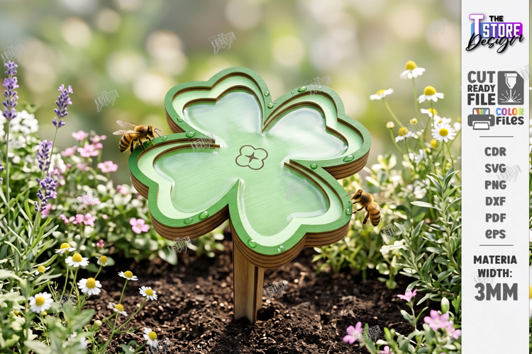 Bee Watering Cup Stakes Laser Cut | Flower and Honeycomb SVG