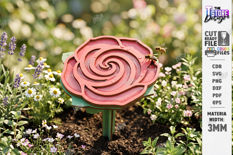 Bee Watering Cup Stakes Laser Cut | Flower and Honeycomb SVG