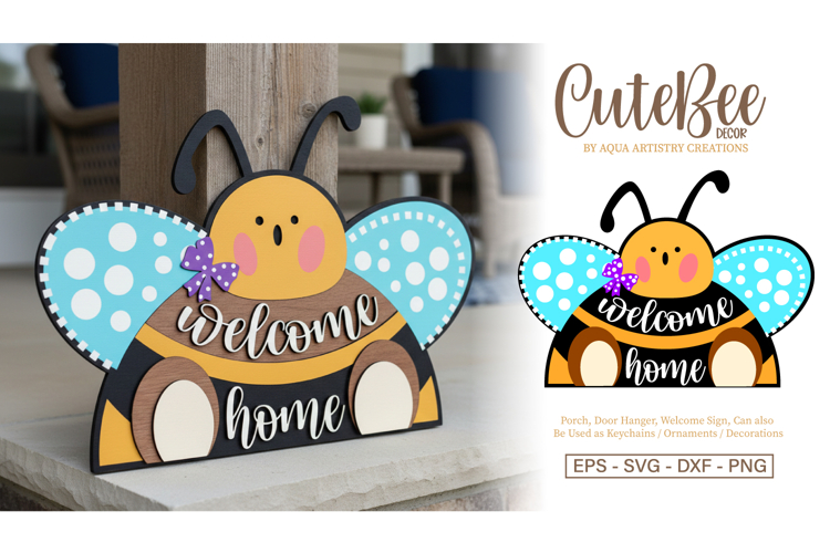 Layered Bee Welcome Home Sign Laser Cut SVG Template Design