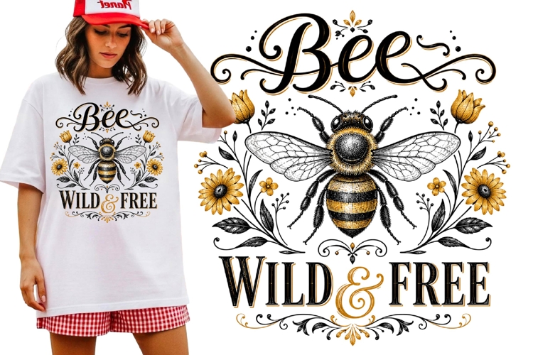 Bee Wild and Free Vintage Floral Bumble Bee Graphic Shirt