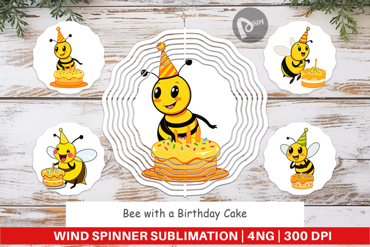 Wind Spinner Bee with Birthday Cake