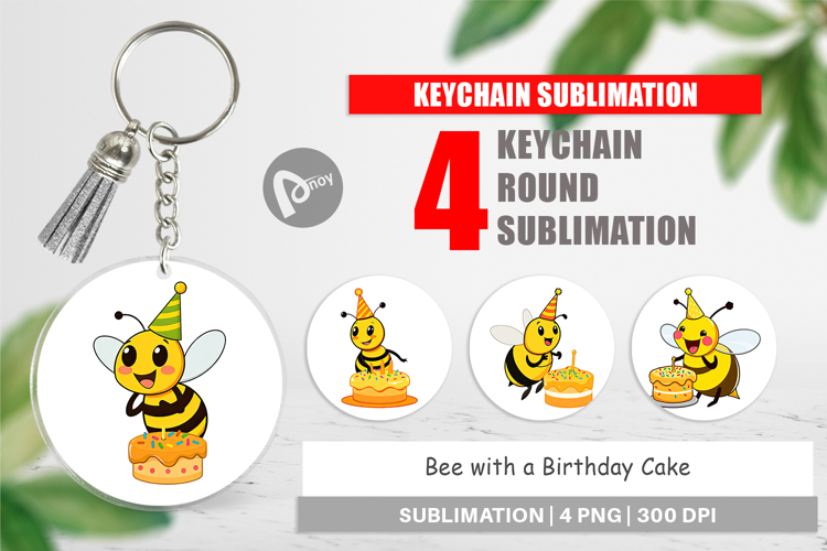 Keychain Bee with Birthday Cake