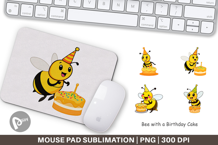 Mouse Pad Bee with Birthday Cake