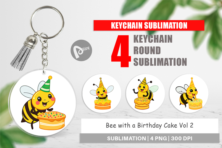 Keychain Bee with Birthday Cake