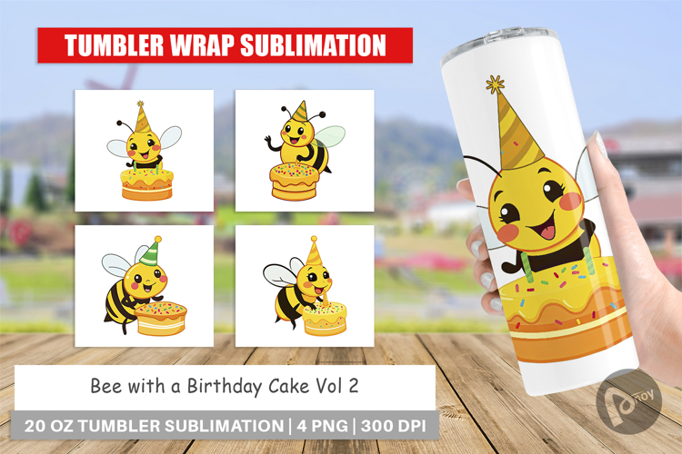 Tumbler Bee with Birthday Cake