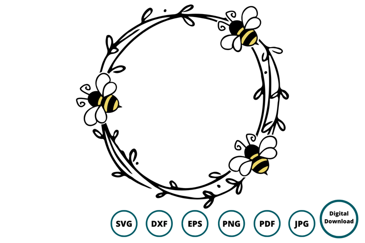 Bee Wreath SVG | Round Vine Frame SVG | Bumble Bee Border