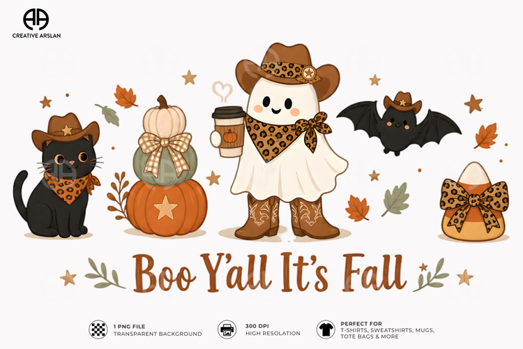 Boo Y'all It's Fall Western Ghost PNG Pumpkin T-Shirt Design
