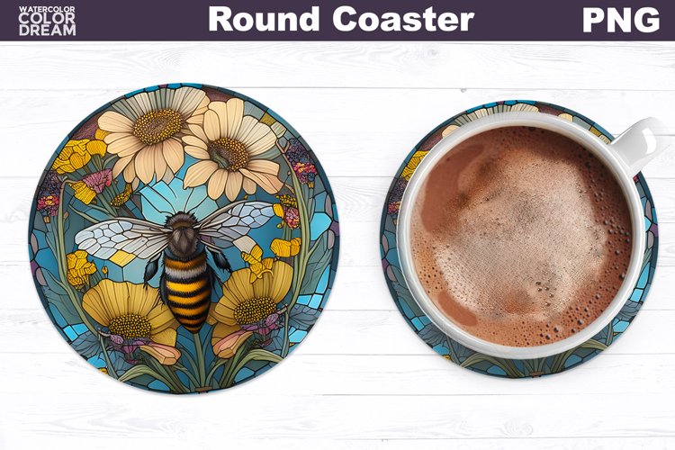 Stained Glass Bee Coaster | Round Coaster Sublimation example image 1