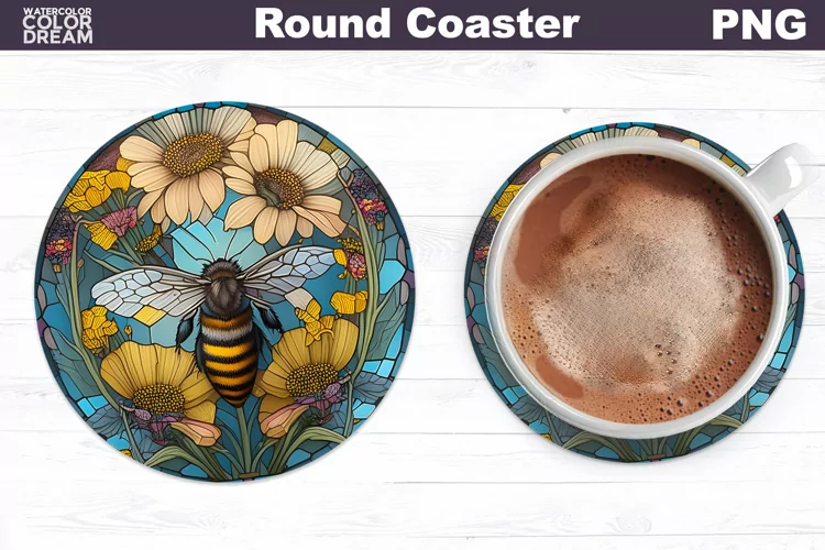 Stained Glass Bee Coaster | Round Coaster Sublimation