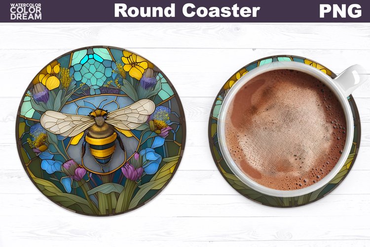 Stained Glass Bee Coaster | Round Coaster Sublimation