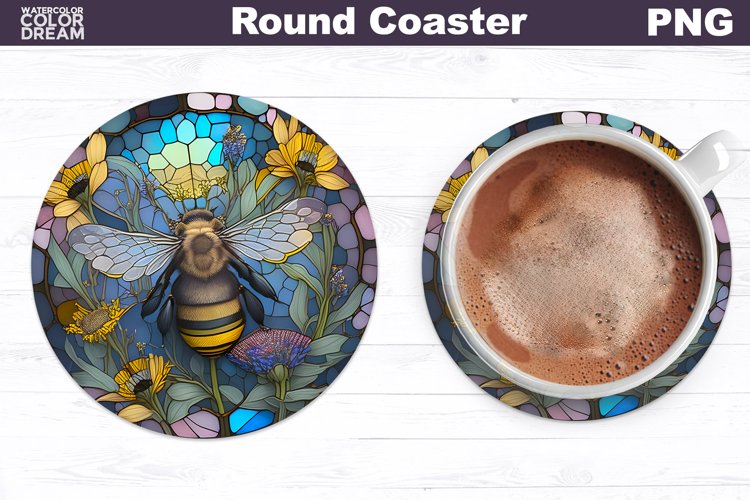 Stained Glass Bee Coaster | Round Coaster Sublimation example image 1