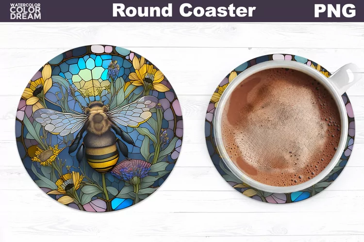 Stained Glass Bee Coaster | Round Coaster Sublimation