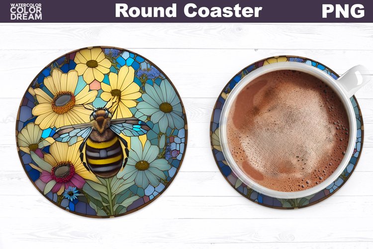 Stained Glass Bee Coaster | Round Coaster Sublimation