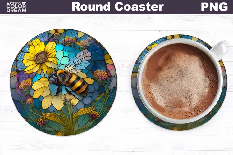 Stained Glass Bee Coaster | Round Coaster Sublimation
