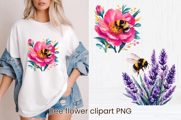 Cute bee flower summer clipart PNG design