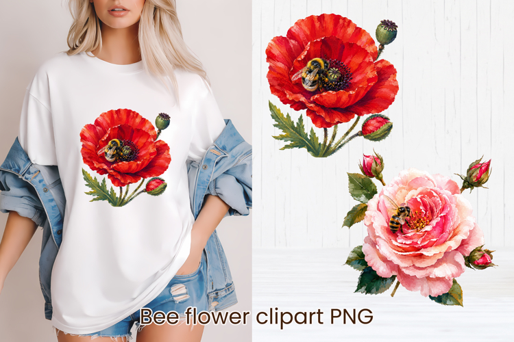 Cute bee flower summer clipart PNG design