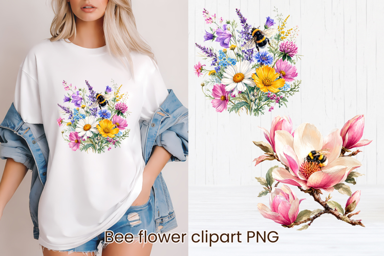 Cute bee flower summer clipart PNG design