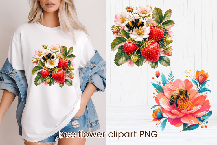 Cute bee flower summer clipart PNG design