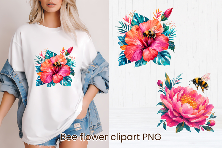 Cute bee flower summer clipart PNG design