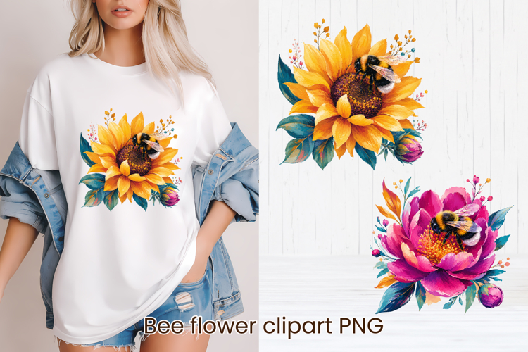 Cute bee flower summer clipart PNG design