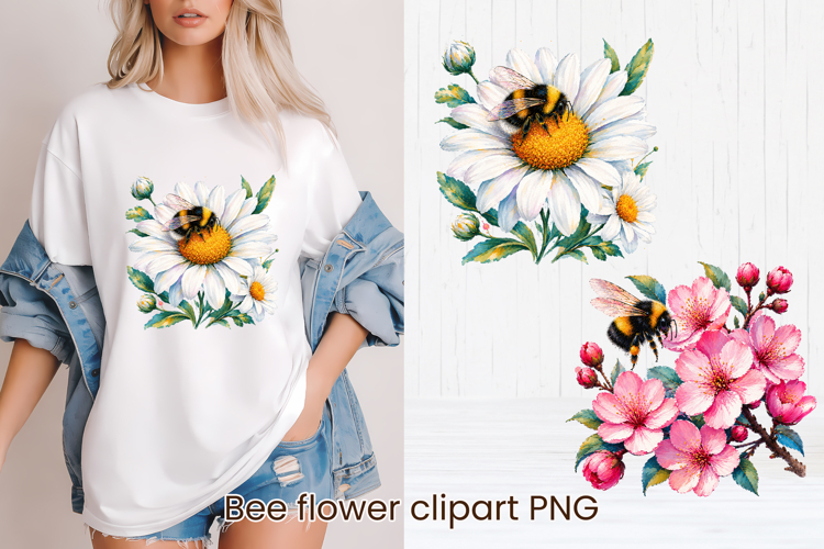 Cute bee flower summer clipart PNG design