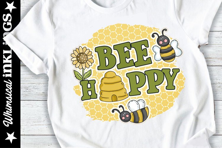 Bee Happy-Bee Skep Sublimation Clipart