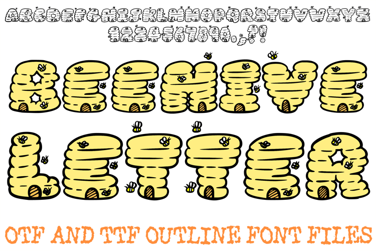 Beehive Letters Font Cartoon Bees Honey ABC OTF Type