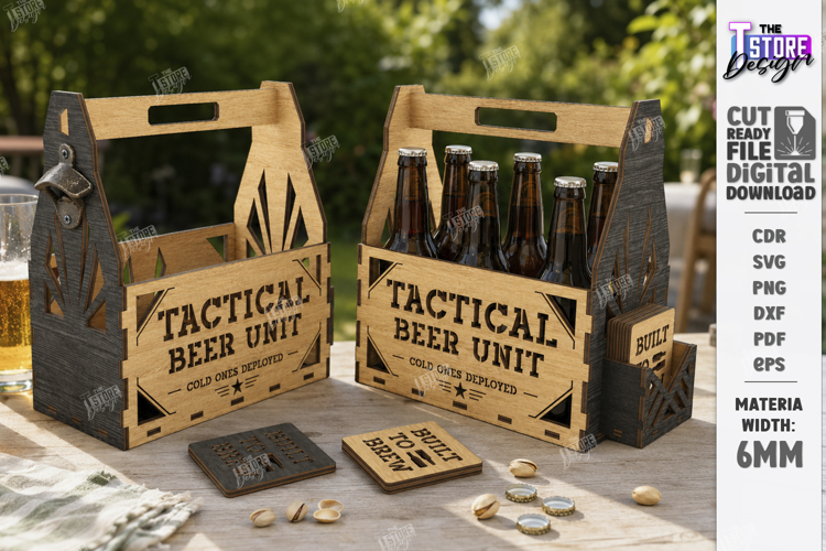 Wooden Beer Bottle Caddy Laser Cut | Father’s Day gift Idea