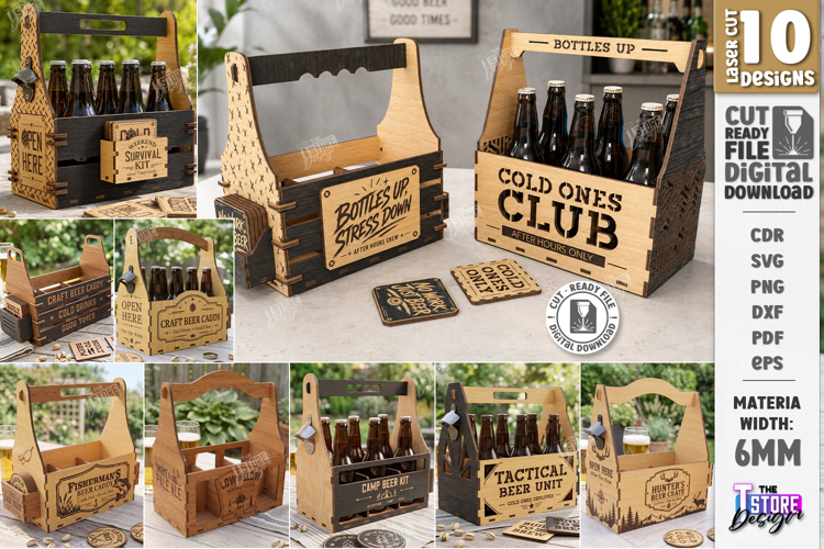Wooden Beer Bottle Caddy Laser Cut Bundle | Father’s Day SVG