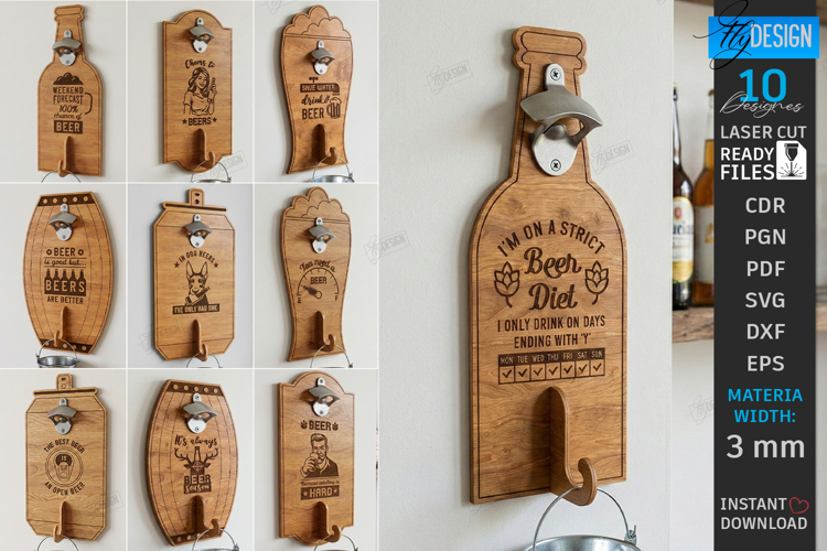 Beer Bottle Opener Laser Cut Bundle | Wall Decor | Glowforge