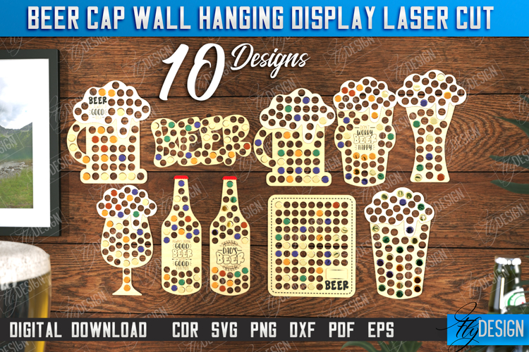 Beer Cap Wall Hanging Display Laser Cut Bundle, Gift for Dad