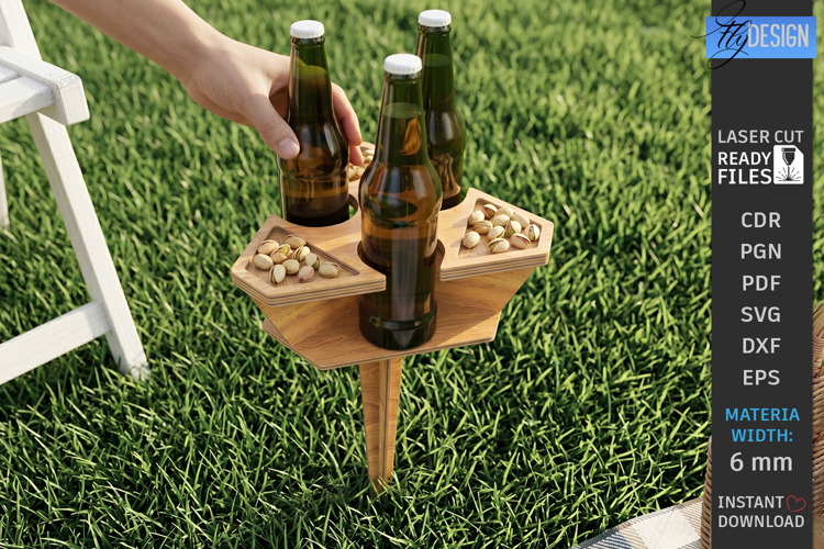 Outdoor Beer Picnic Table Laser Cut | Portable Drinks Holder