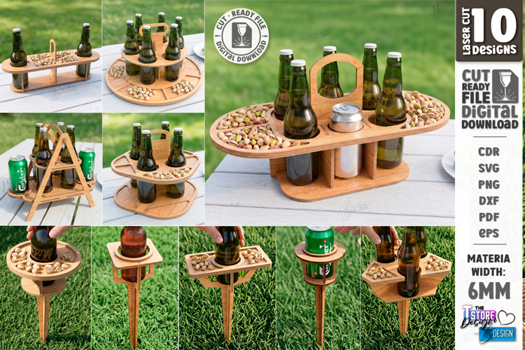Outdoor Beer Picnic Table Laser Cut | Portable Drinks Holder