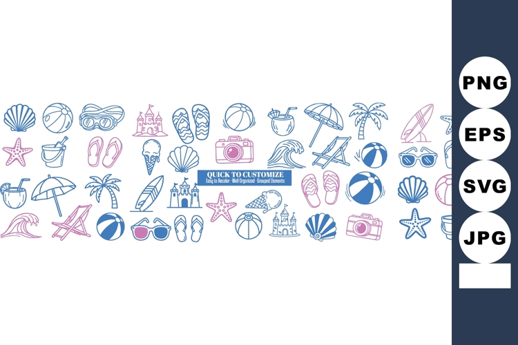 Hand Drawn Summer Beach Doodle Icons