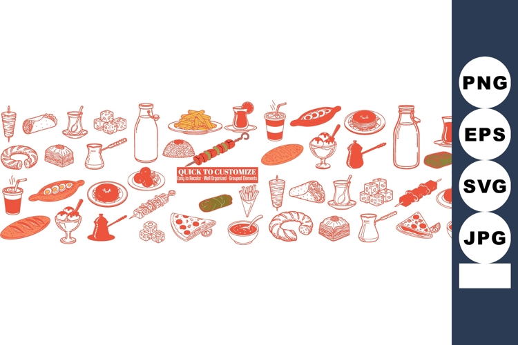 Hand Drawn Fast Food & Dessert Border Vector