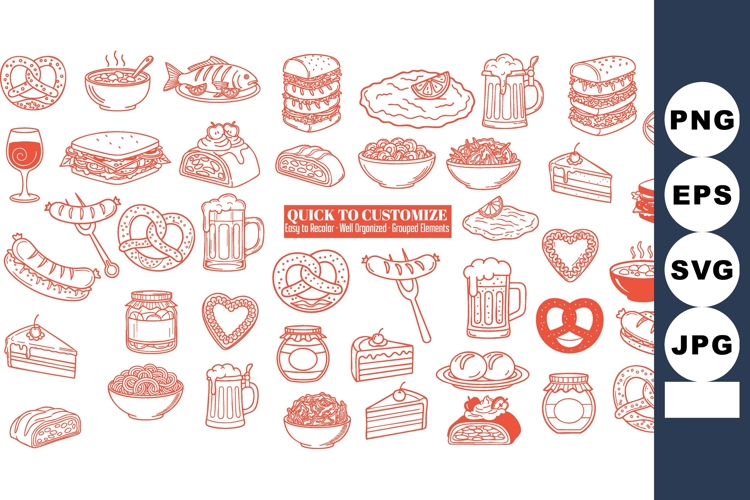 Hand Drawn Red Line Food Icon Set