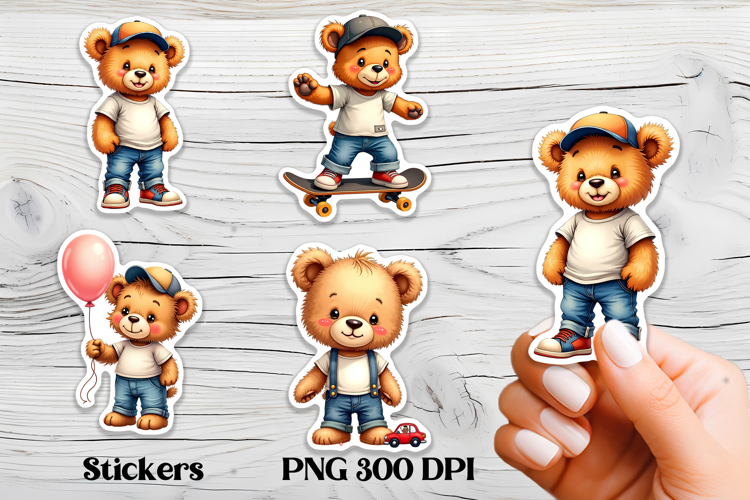Cute teddy bear stickers PNG | Cute animal sticker printable