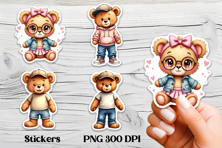 Cute teddy bear stickers PNG | Cute animal sticker printable