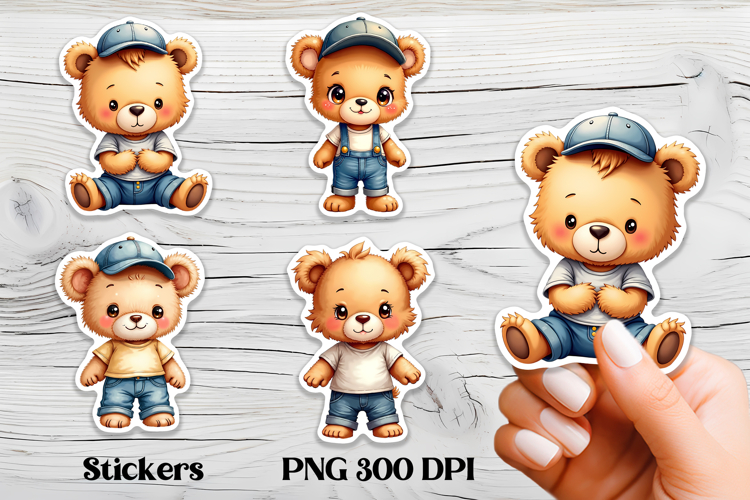 Cute teddy bear stickers PNG | Cute animal sticker printable