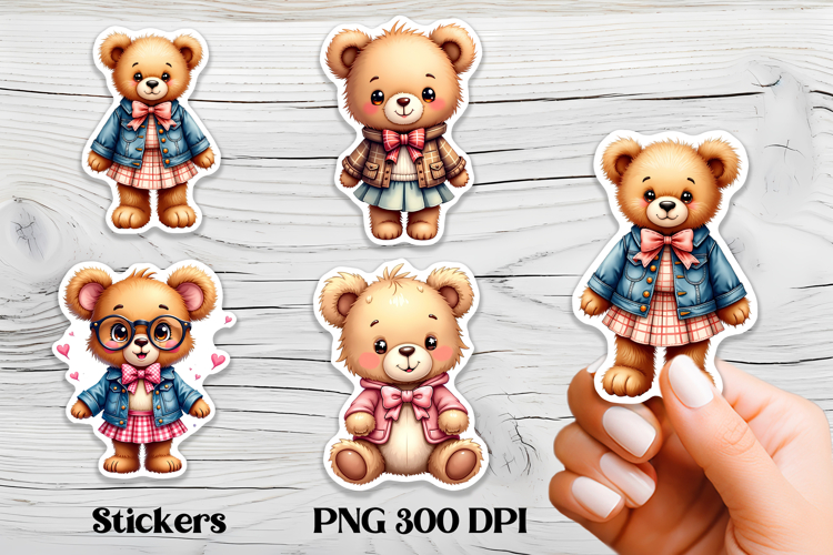 Cute teddy bear stickers PNG | Cute animal sticker printable