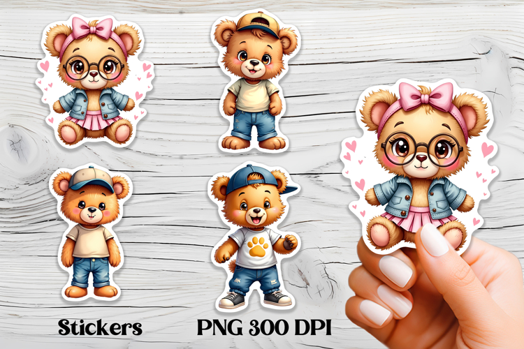 Cute teddy bear stickers PNG | Cute animal sticker printable