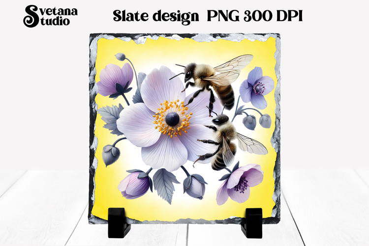 Bee flower slate PNG design | Summer sublimation