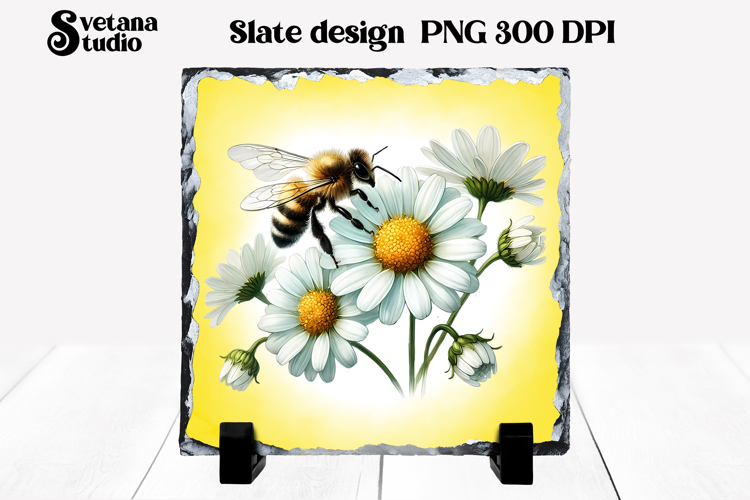 Bee flower slate PNG design | Summer sublimation