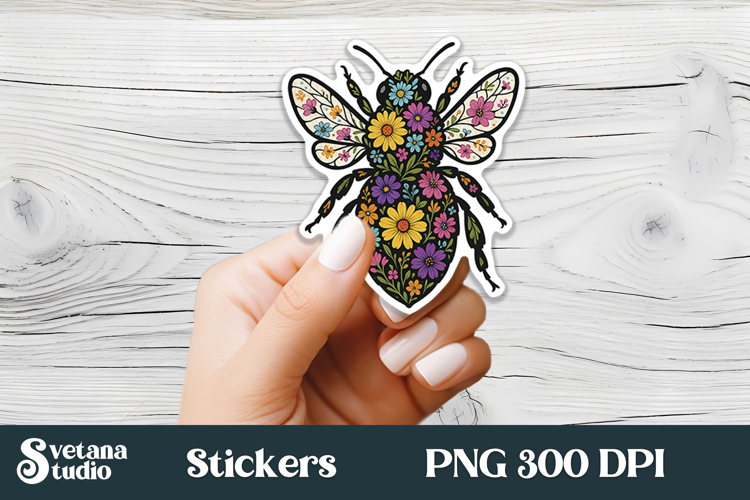 Bee flower stickers printable | Insect stickers PNG design