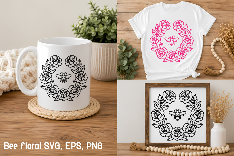 Rose Flower Wreath Bee SVG | Bee SVG Design