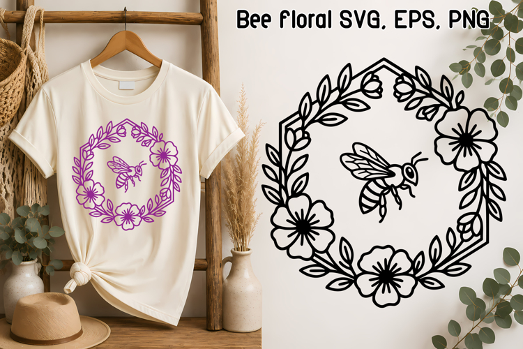 Elegant Floral Bee SVG Design | Daisy Flower Bee SVG