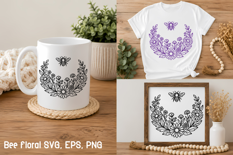Flower Wreath Bee SVG | Farmhouse Bee SVG